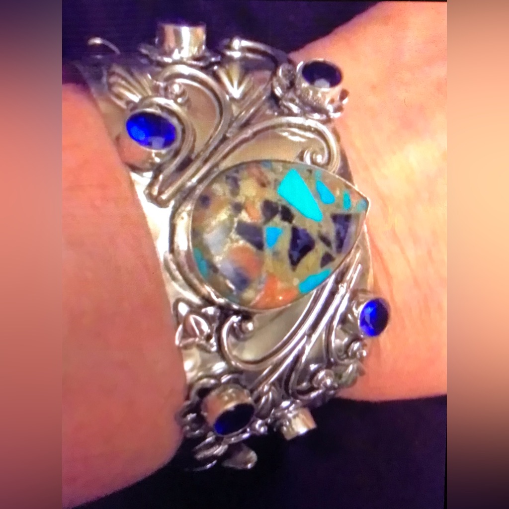 Oyster Copper Turquoise Blue Topaz 925 Sterling Silver Cuff Bracelet 115$